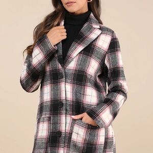 Lulu's Black and Pink Plaid Blazer